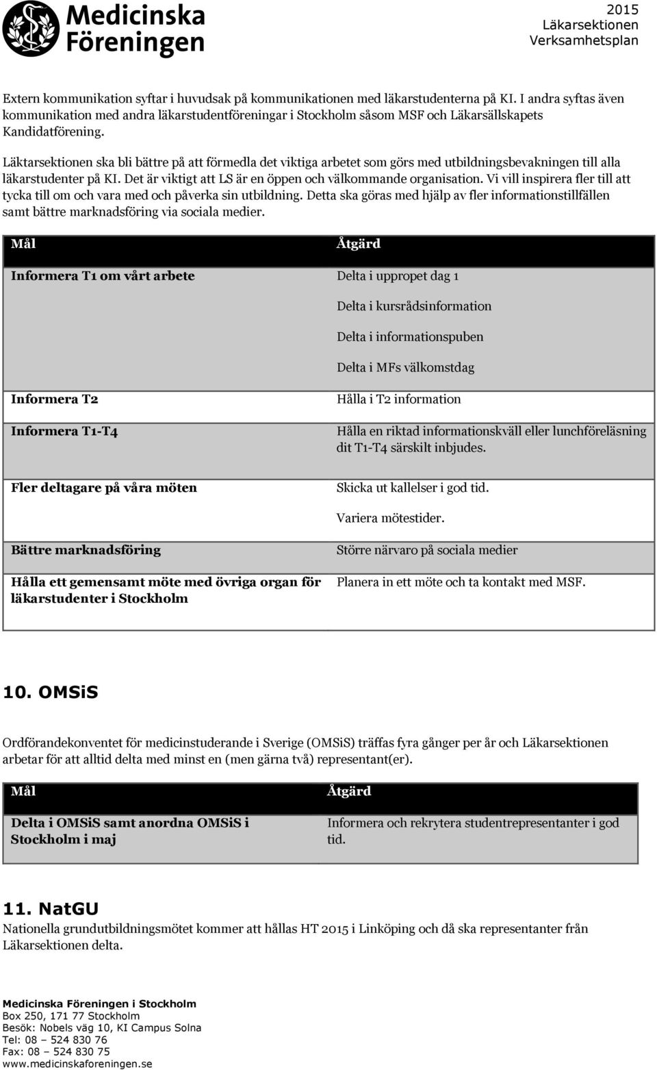 Läktarsektionen ska bli bättre på att förmedla det viktiga arbetet som görs med utbildningsbevakningen till alla läkarstudenter på KI. Det är viktigt att LS är en öppen och välkommande organisation.