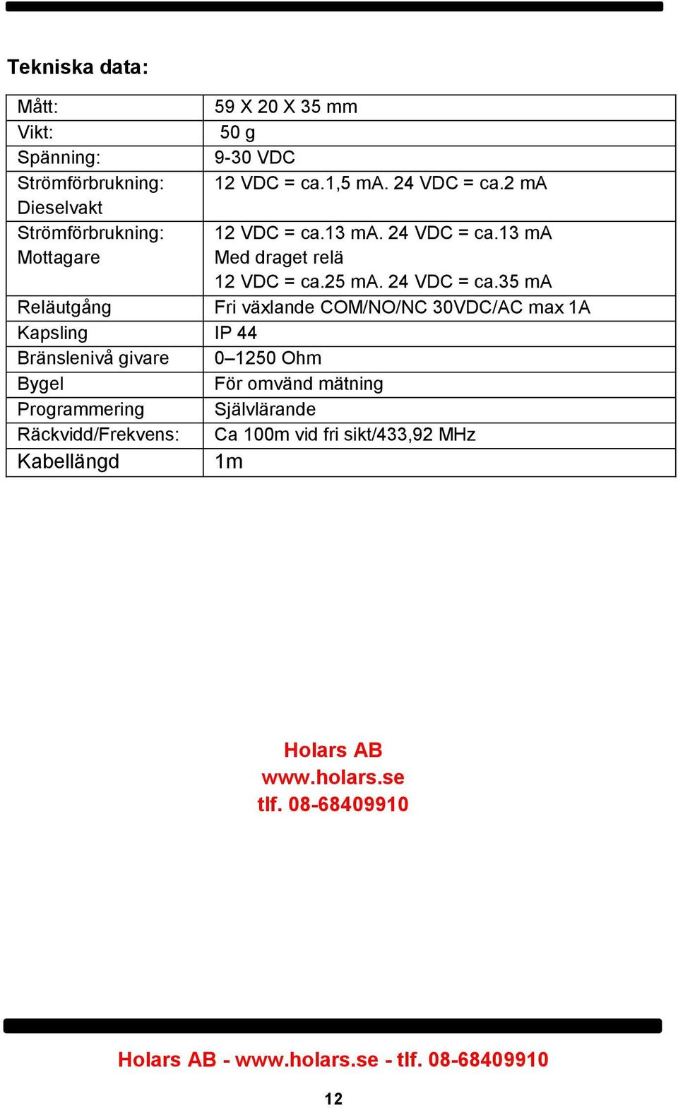 2 ma 12 VDC = ca.13 ma. 24 VDC = ca.