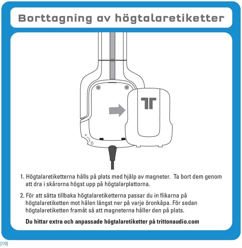 För att sätta tillbaka högtalaretiketterna passar du in flikarna på högtalaretiketten mot hålen längst ner på