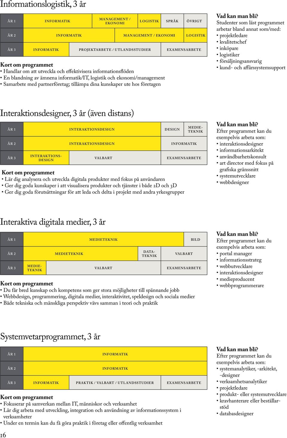 EXAMENSARBETE Studenter som läst programmet arbetar bland annat som/med: projektledare kvalitetschef inköpare logistiker försäljningsansvarig kund- och affärssystemsupport Interaktionsdesigner, 3 år