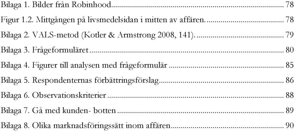 Figurer till analysen med frågeformulär... 85 Bilaga 5. Respondenternas förbättringsförslag... 86 Bilaga 6.