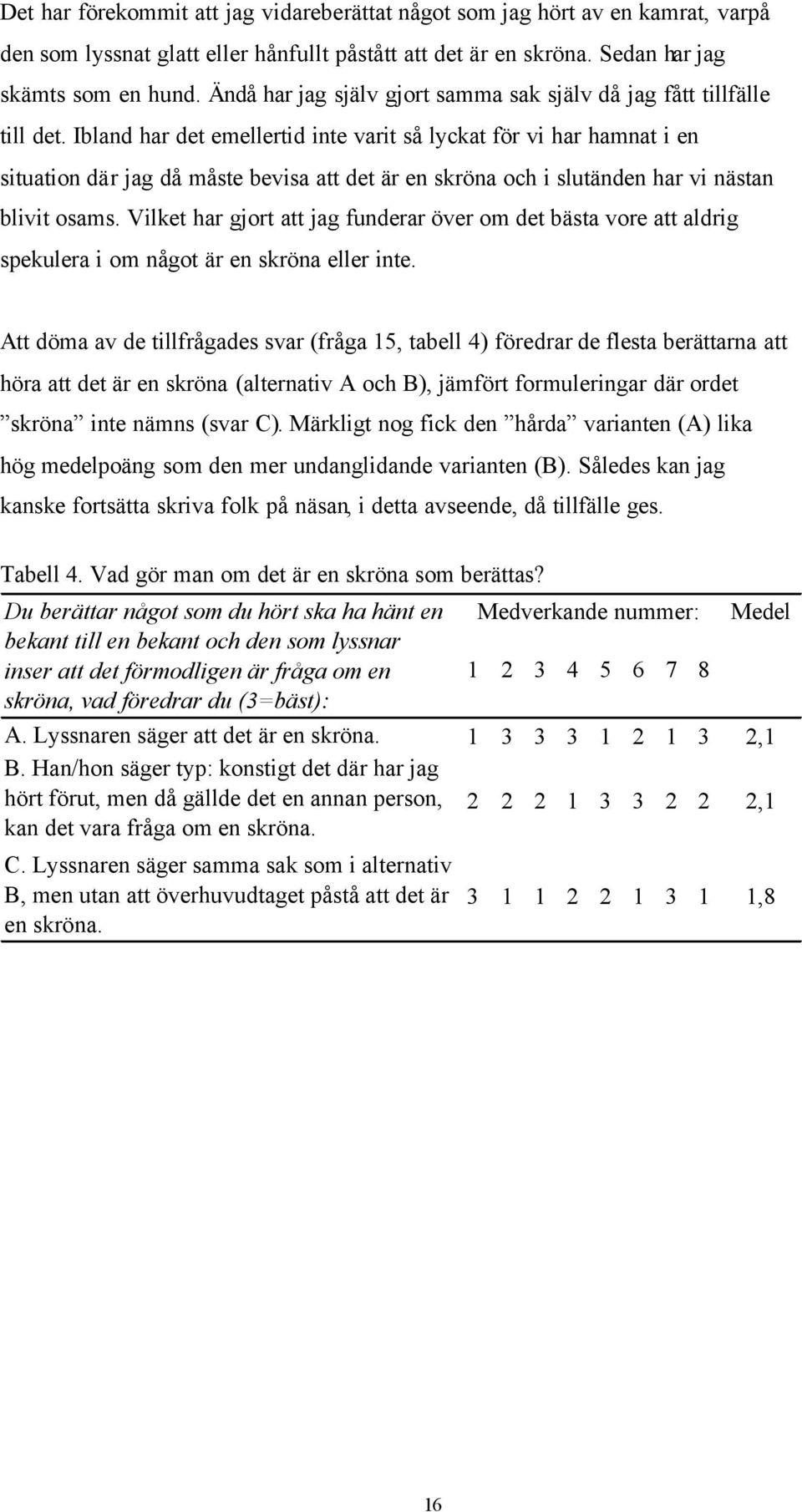 Ibland har det emellertid inte varit så lyckat för vi har hamnat i en situation där jag då måste bevisa att det är en skröna och i slutänden har vi nästan blivit osams.