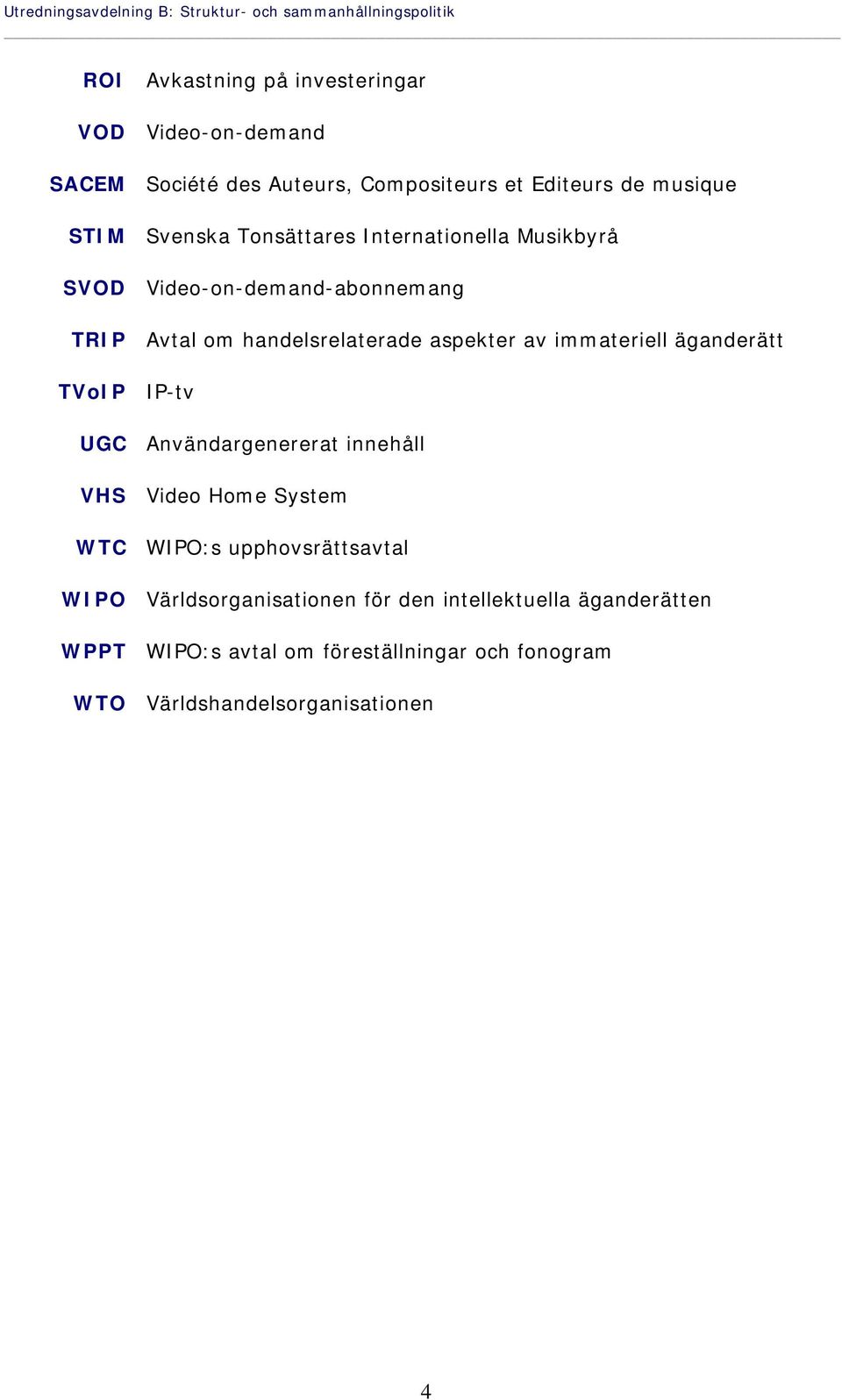 handelsrelaterade aspekter av immateriell äganderätt TVoIP IP-tv UGC Användargenererat innehåll VHS Video Home System WTC WIPO:s