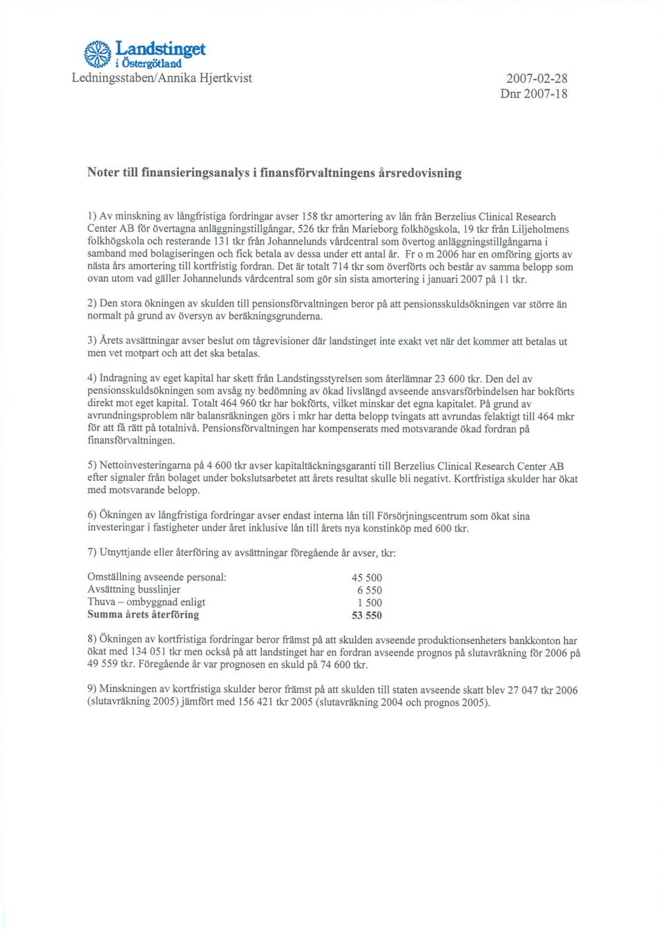 vårdcentral som övertog anläggningstillgångarnai samband med bolagiseringen och fick betala av dessa under ett antal år.