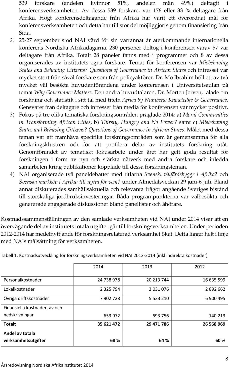 2) 25-27 september stod NAI värd för sin vartannat år återkommande internationella konferens Nordiska Afrikadagarna. 230 personer deltog i konferensen varav 57 var deltagare från Afrika.