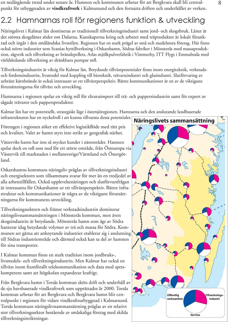 2 Hamnarnas roll för regionens funktion & utveckling Näringslivet i Kalmar län domineras av traditionell tillverkningsindustri samt jord- och skogsbruk.