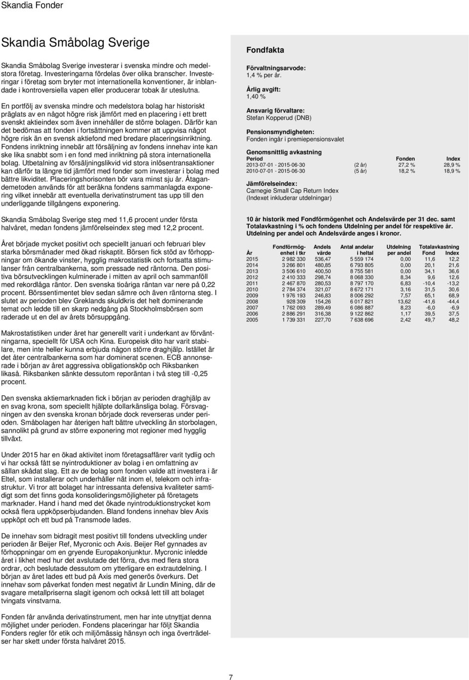 En portfölj av svenska mindre och medelstora bolag har historiskt präglats av en något högre risk jämfört med en placering i ett brett svenskt aktieindex som även innehåller de större bolagen.