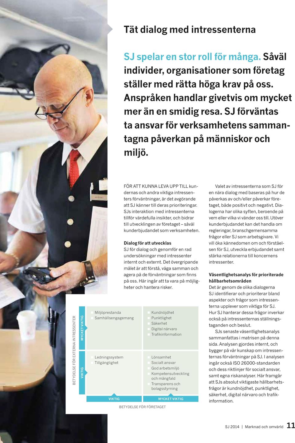 FÖR ATT KUNNA LEVA UPP TILL kun- Valet av intressenterna som SJ för dernas och andra viktiga intressen- en nära dialog med baseras på hur de ters förväntningar, är det avgörande påverkas av och/eller