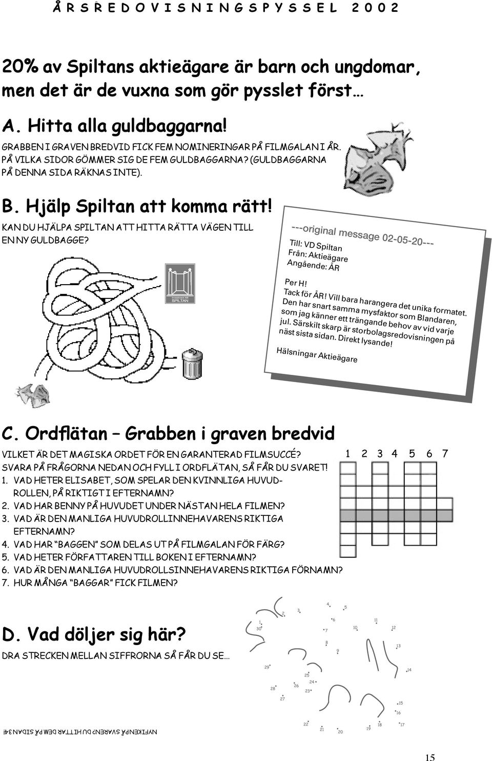 KAN DU HJÄLPA SPILTAN ATT HITTA RÄTTA VÄGEN TILL EN NY GULDBAGGE? ---original message 02-05-20--- Till: VD Spiltan Från: Aktieägare Angående: ÅR Per H! Tack för ÅR!