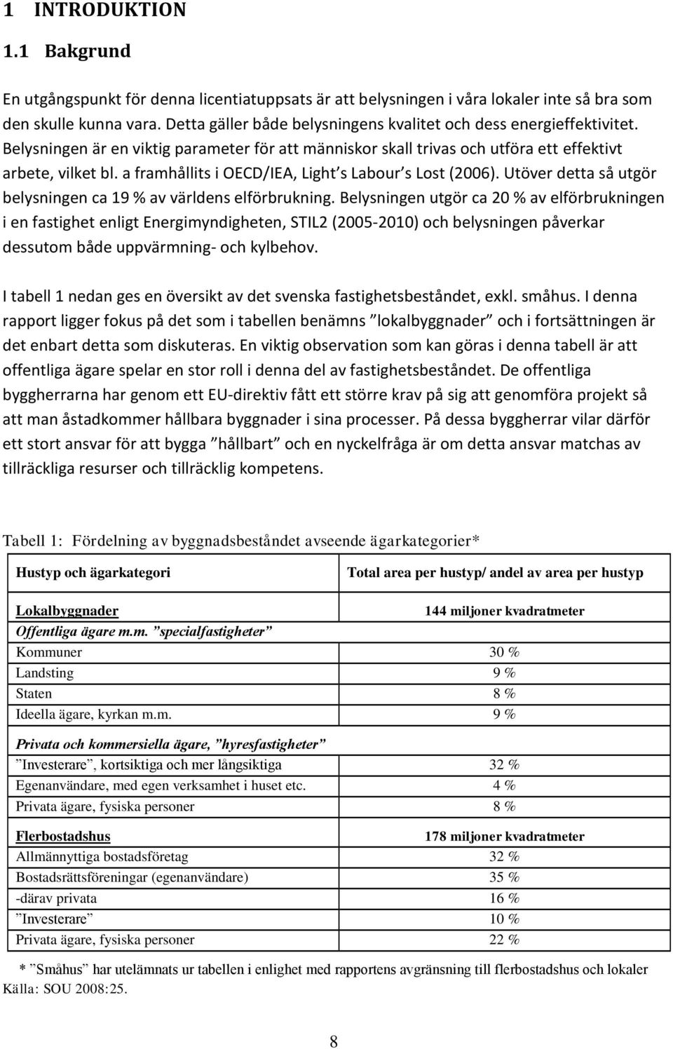 a framhållits i OECD/IEA, Light s Labour s Lost (2006). Utöver detta så utgör belysningen ca 19 % av världens elförbrukning.