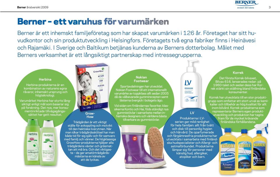 Målet med Berners verksamhet är ett långsiktigt partnerskap med intressegrupperna. Herbina Herbina-produkterna är en kombination av naturens egna råvaror, inhemskt ursprung och högteknologi.