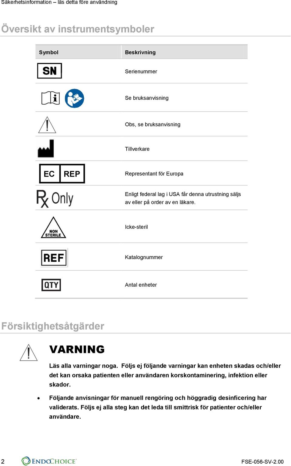 Icke-steril Katalognummer Antal enheter Försiktighetsåtgärder VARNING Läs alla varningar noga.