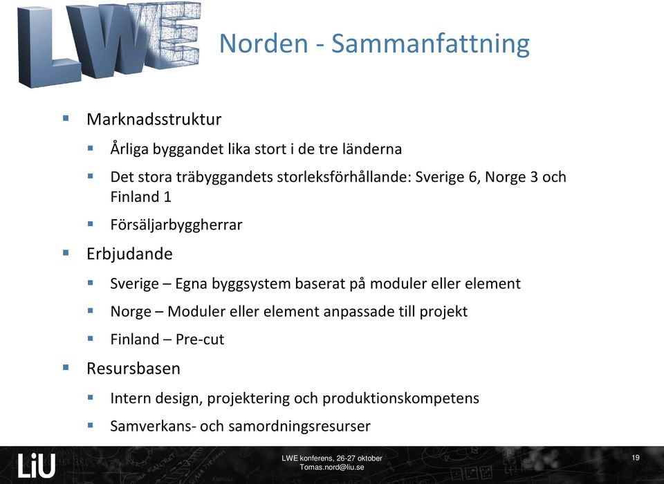 Sverige Egna byggsystem baserat på moduler eller element Norge Moduler eller element anpassade till