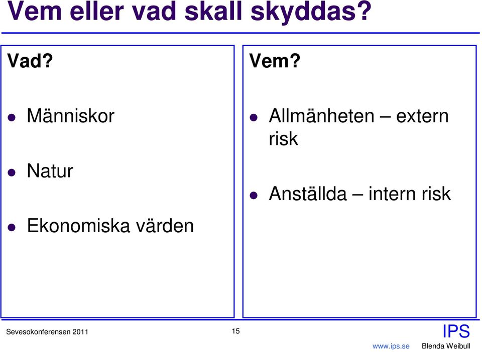 värden Allmänheten extern risk