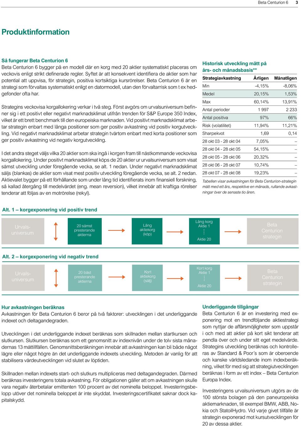 Beta Centurion 6 är en strategi som förvaltas systematiskt enligt en datormodell, utan den förvaltarrisk som t ex hedgefonder ofta har. Strategins veckovisa korgallokering verkar i två steg.