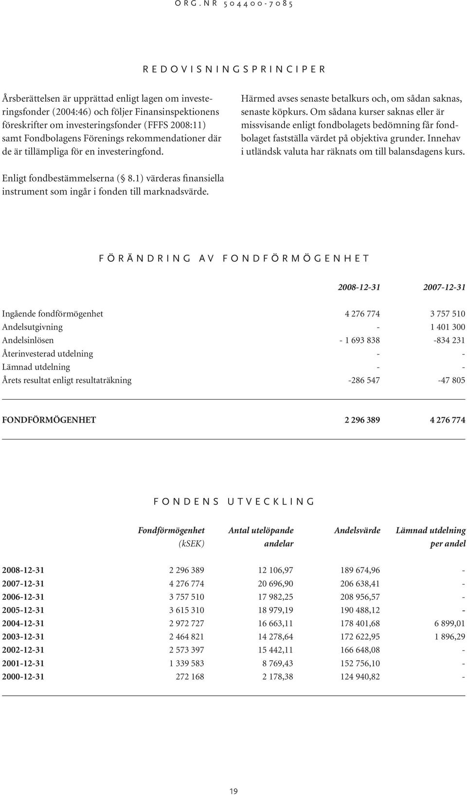 Om sådana kurser saknas eller är missvisande enligt fondbolagets bedömning får fondbolaget fastställa värdet på objektiva grunder. Innehav i utländsk valuta har räknats om till balansdagens kurs.