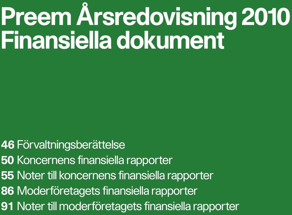 Noter till koncernens finansiella rapporter 86 Moderföretagets