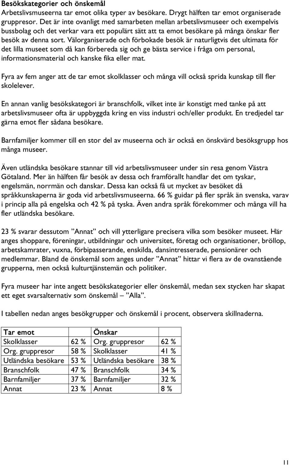 Välorganiserade och förbokade besök är naturligtvis det ultimata för det lilla museet som då kan förbereda sig och ge bästa service i fråga om personal, informationsmaterial och kanske fika eller mat.