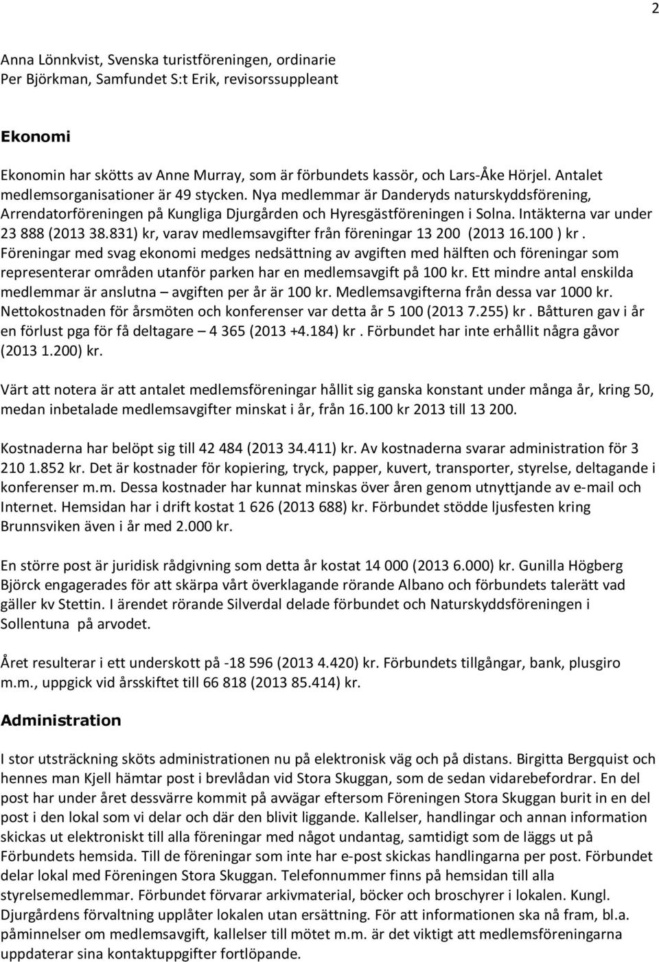 Intäkterna var under 23 888 (2013 38.831) kr, varav medlemsavgifter från föreningar 13 200 (2013 16.100 ) kr.