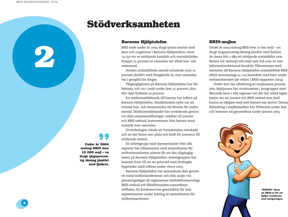 Knappt 75 procent av samtalen var alltså bus- och testsamtal. Antalet statistikförda samtal minskade med 10 procent jämfört med föregående år, men samtalen var i gengäld lite längre.