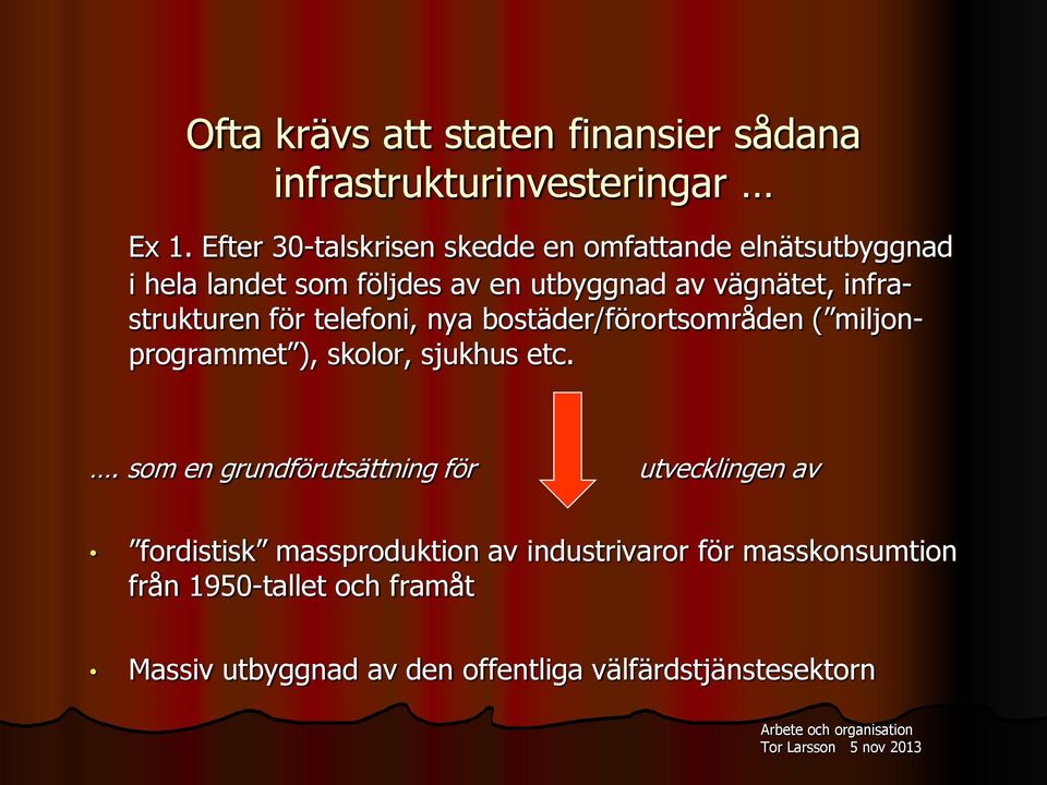 för telefoni, nya bostäder/förortsområden ( miljonprogrammet ), skolor, sjukhus etc.