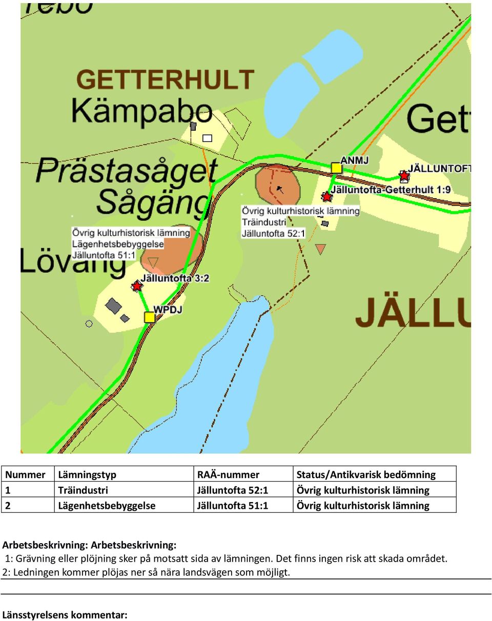 Grävning eller plöjning sker på motsatt sida av lämningen.