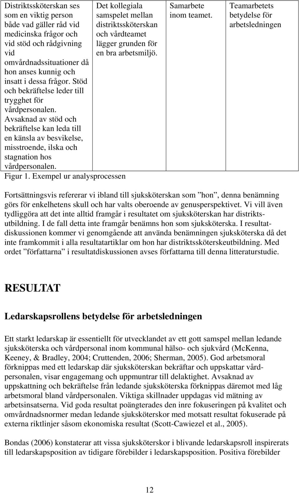 Exempel ur analysprocessen Det kollegiala samspelet mellan distriktssköterskan och vårdteamet lägger grunden för en bra arbetsmiljö. Samarbete inom teamet.