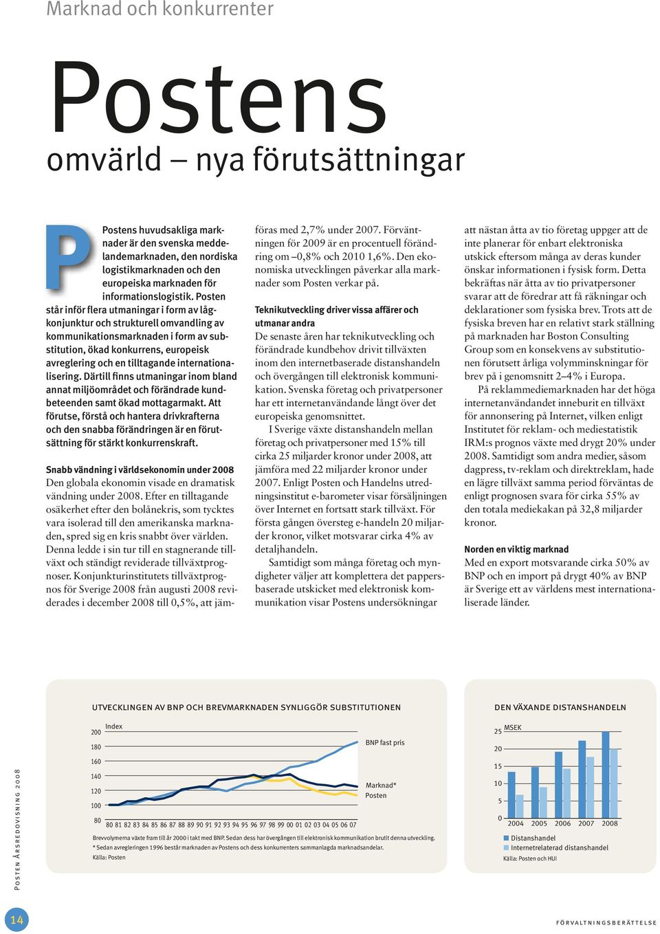 Posten står inför flera utmaningar i form av lågkonjunktur och strukturell omvandling av kommunikations marknaden i form av substitution, ökad konkurrens, europeisk avreglering och en tilltagande