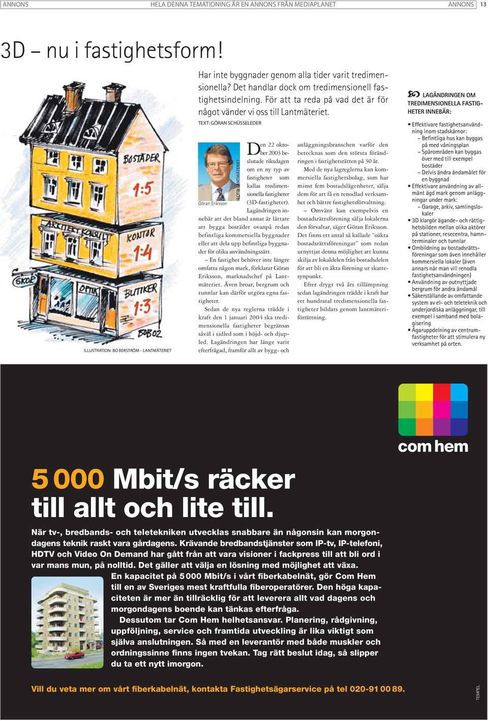 Den 22 oktober 2003 beslutade riksdagen om en ny typ av fastigheter som kallas tredimensionella fastigheter Göran Eriksson (3D-fastigheter).