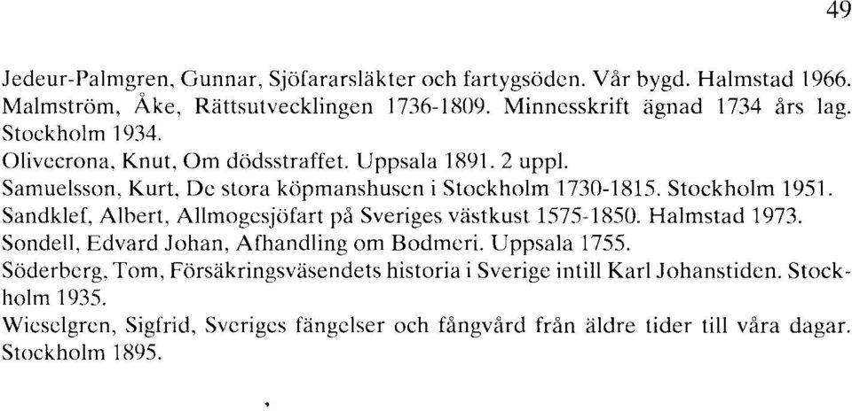 Sandklef, Albert, Allmogesjöfart på Sveriges västkust 1575-1850. Halmstad 1973. Sondell, Edvard Johan, Afhandling om Bodmeri. Uppsala 1755.