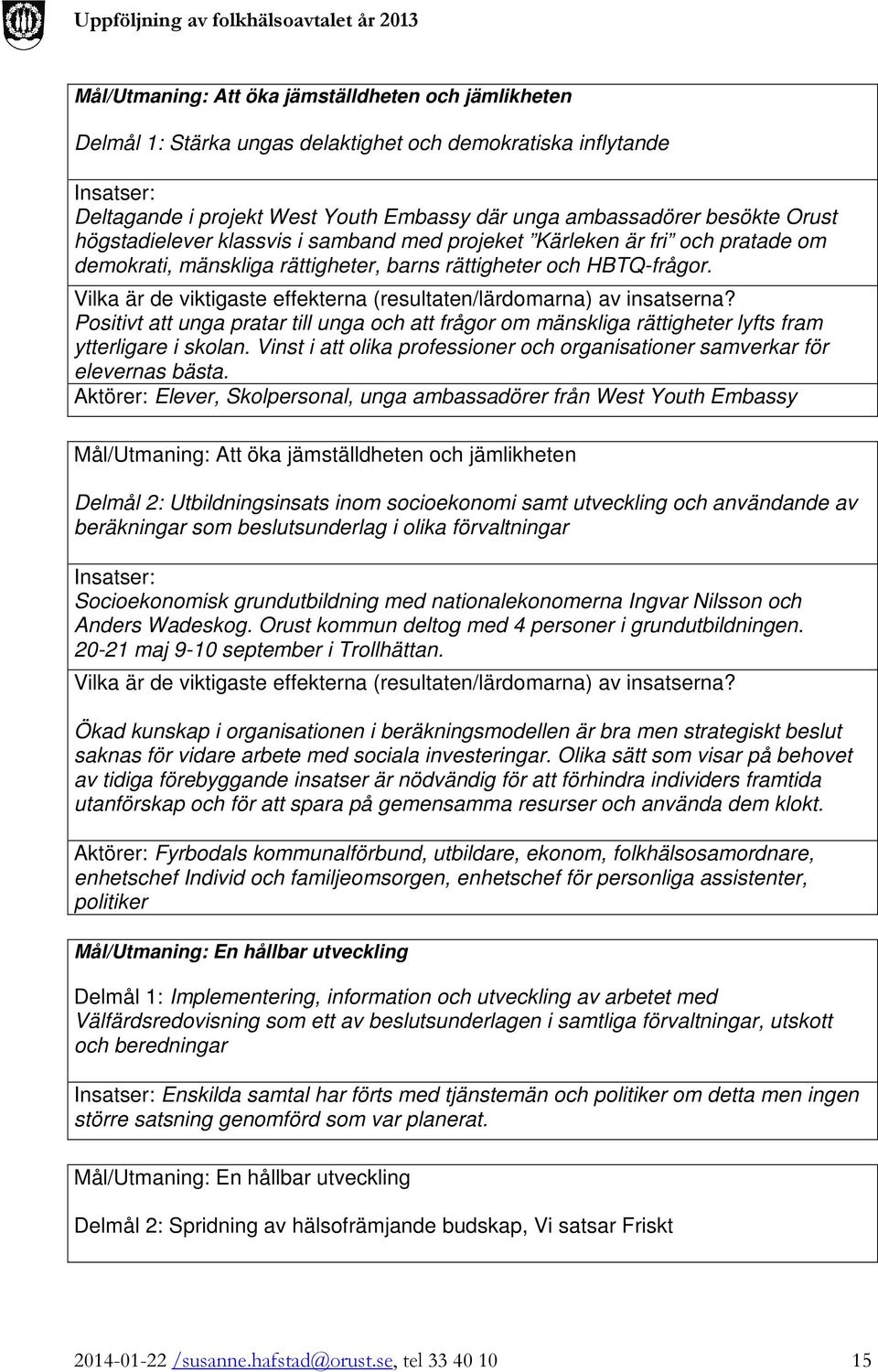 Positivt att unga pratar till unga och att frågor om mänskliga rättigheter lyfts fram ytterligare i skolan. Vinst i att olika professioner och organisationer samverkar för elevernas bästa.