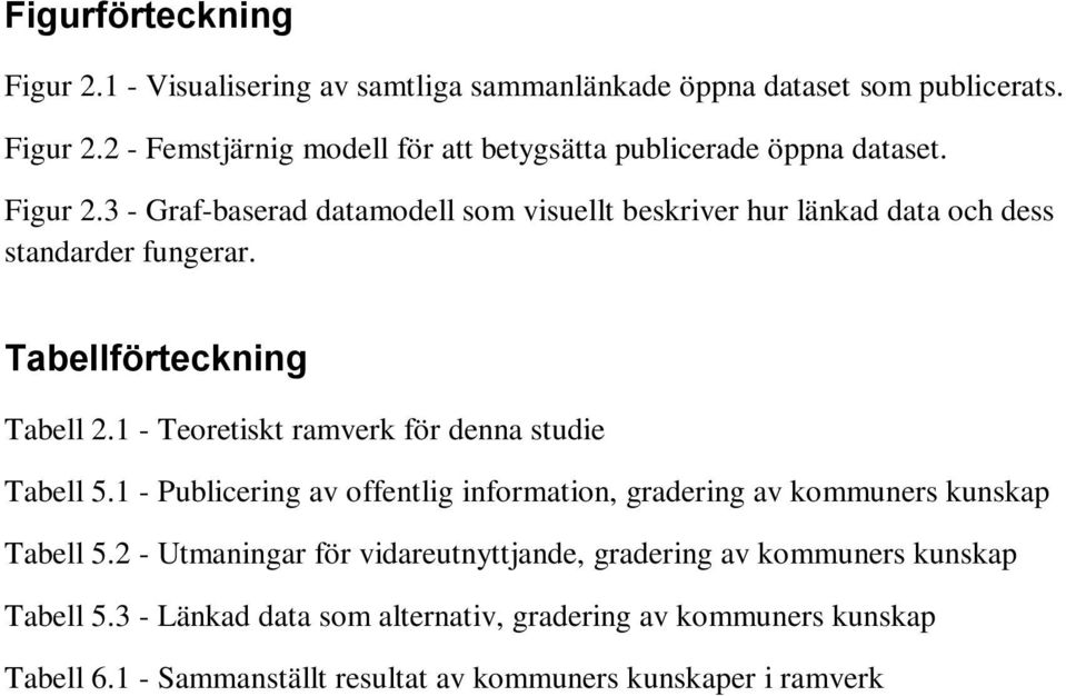 1 - Teoretiskt ramverk för denna studie Tabell 5.1 - Publicering av offentlig information, gradering av kommuners kunskap Tabell 5.