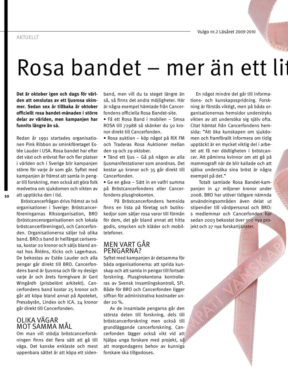 Redan år 1991 startades organisationen Pink Ribbon av sminkföretaget Estée Lauder i USA.