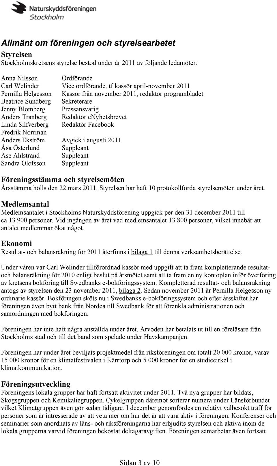 Silfverberg Redaktör Facebook Fredrik Norrman Anders Ekström Avgick i augusti 2011 Åsa Österlund Suppleant Åse Ahlstrand Suppleant Sandra Olofsson Suppleant Föreningsstämma och styrelsemöten