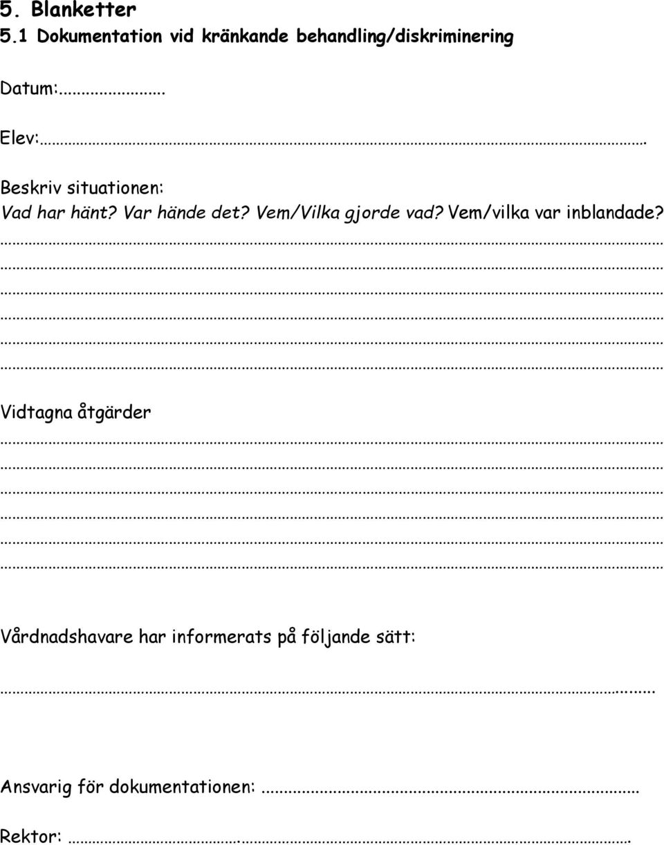 Beskriv situationen: Vad har hänt? Var hände det? Vem/Vilka gjorde vad?