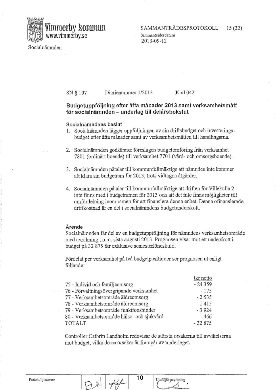 underlag till delårsbokslut Socialnämndens beslut l. Socialnämnden lägger uppföljningen av sin driftsbudget och investeringsbudget efter åtta månader samt av verksamhetsmåtten till handlingarna. 2.