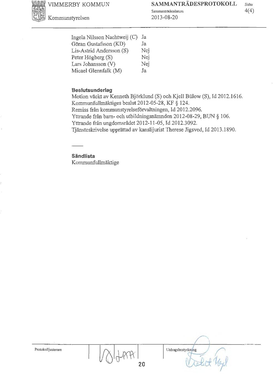 Kommunfullmäktiges beslut 2012-05-28, KF 124. Remiss från kommunstyrelseförvaltningen, Id 2012.2096. Yttrande från barn- och utbildningsnämnden 2012-08-29, BUN 106.