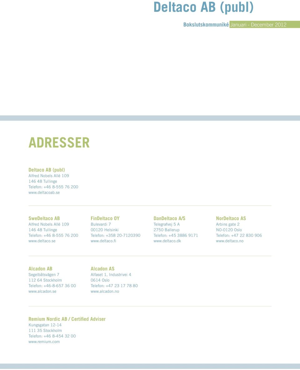 deltaco.dk NorDeltaco AS Arbins gate 2 NO-0120 Oslo Telefon: +47 22 830 906 www.deltaco.no Alcadon AB Segelbåtsvägen 7 112 64 Stockholm Telefon: +46-8-657 36 00 www.alcadon.