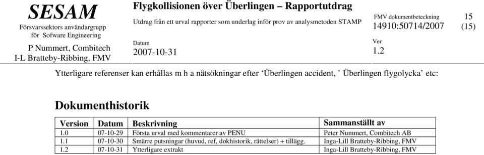 0 07-10-29 Första urval med kommentarer av PENU Peter Nummert, Combitech AB 1.