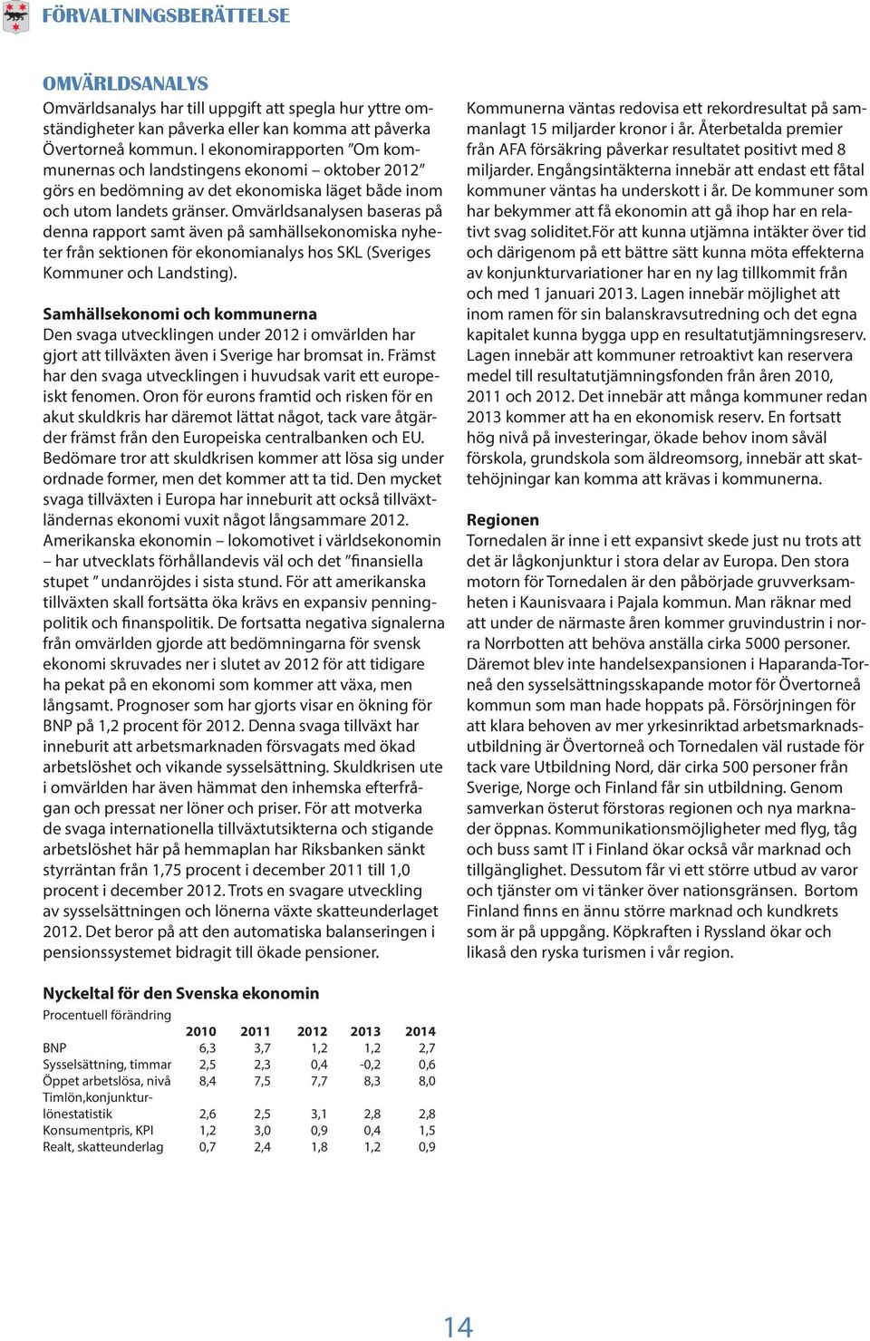 Omvärldsanalysen baseras på denna rapport samt även på samhällsekonomiska nyheter från sektionen för ekonomianalys hos SKL (Sveriges Kommuner och Landsting).