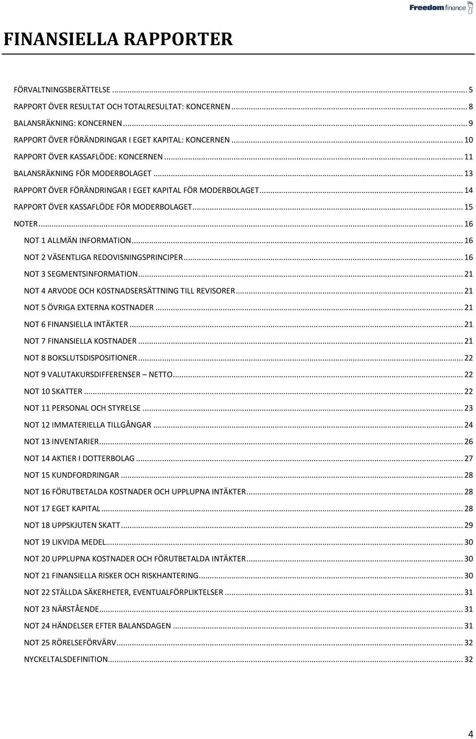 .. 16 NOT 1 ALLMÄN INFORMATION... 16 NOT 2 VÄSENTLIGA REDOVISNINGSPRINCIPER... 16 NOT 3 SEGMENTSINFORMATION... 21 NOT 4 ARVODE OCH KOSTNADSERSÄTTNING TILL REVISORER... 21 NOT 5 ÖVRIGA EXTERNA KOSTNADER.