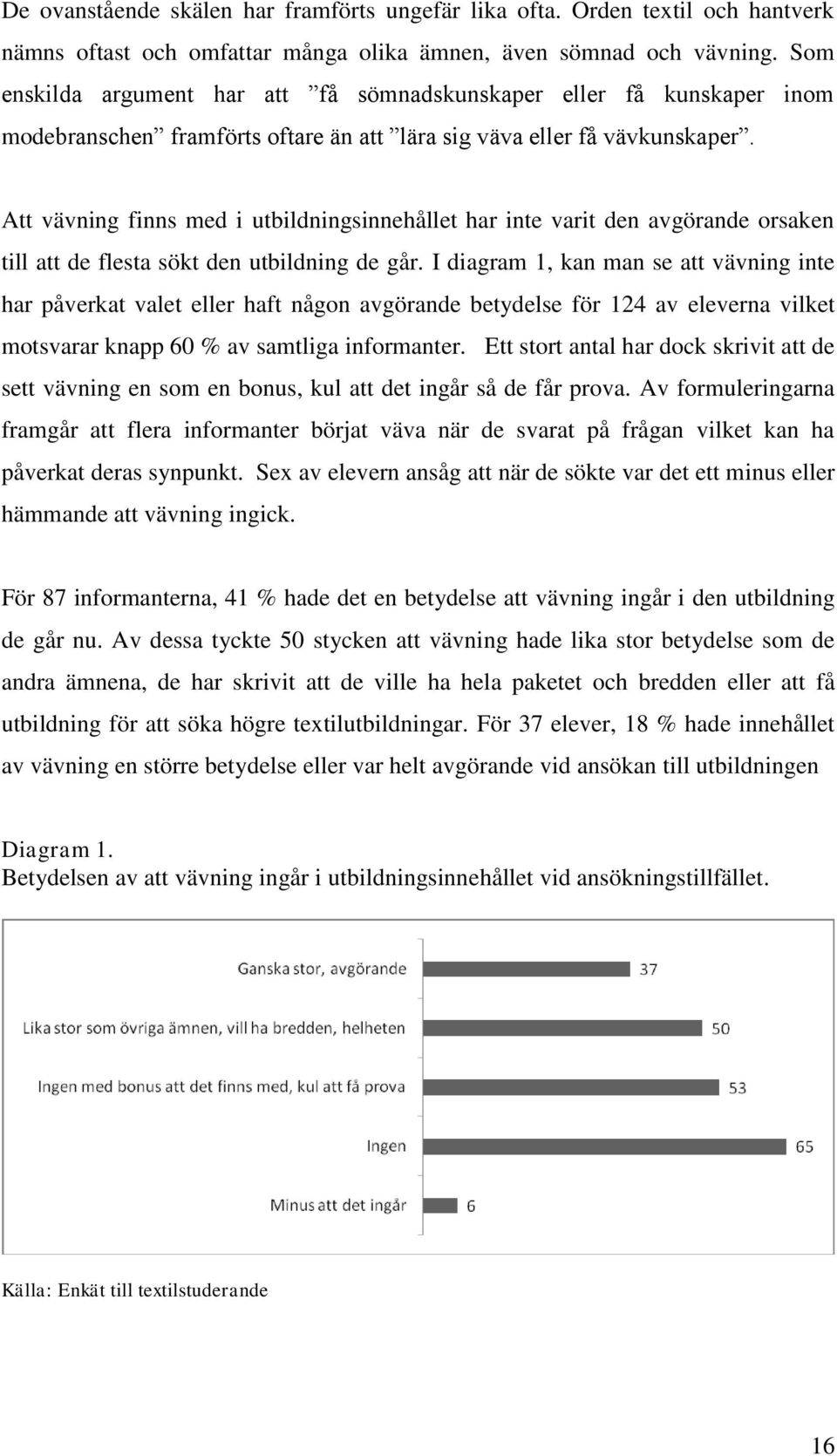 Att vävning finns med i utbildningsinnehållet har inte varit den avgörande orsaken till att de flesta sökt den utbildning de går.