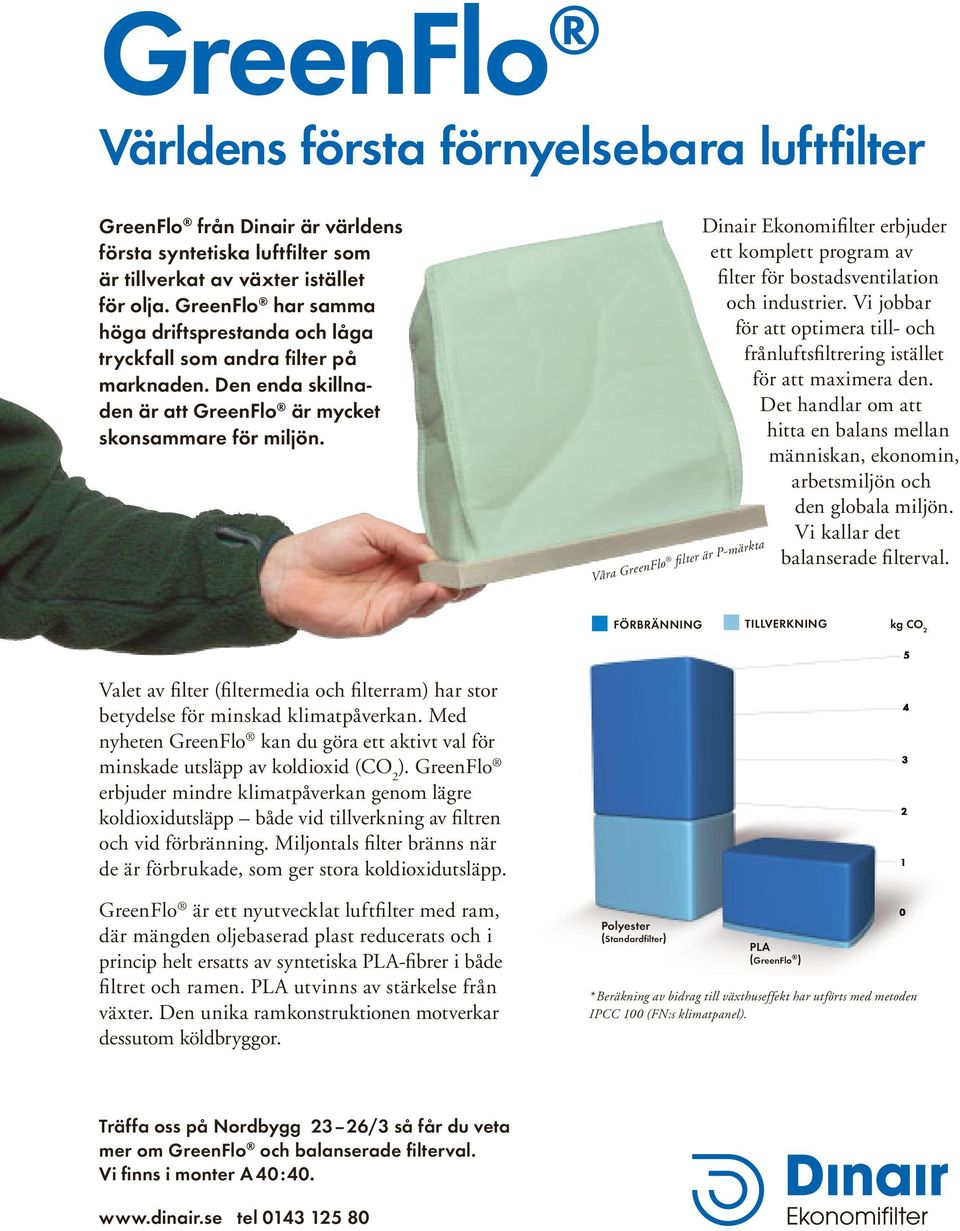 Våra GreenFlo fi lter är P-märkta Dinair konomifi lter erbjuder ett komplett program av filter för bostadsventilation och industrier.