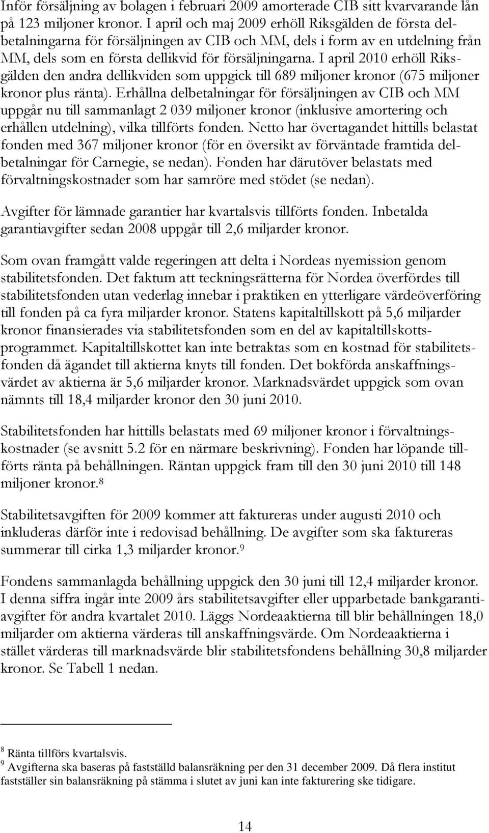 I april 2010 erhöll Riksgälden den andra dellikviden som uppgick till 689 miljoner kronor (675 miljoner kronor plus ränta).