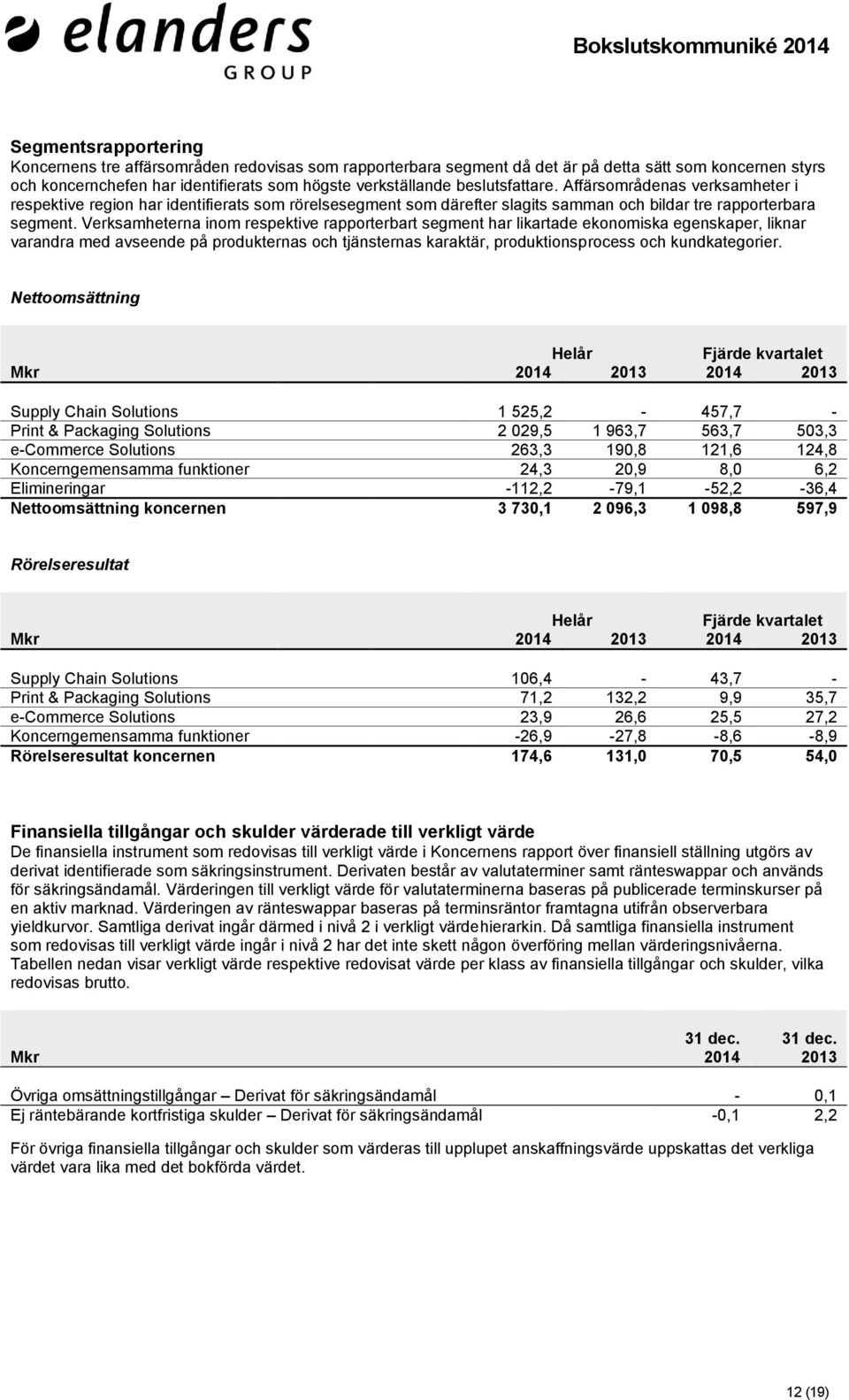 Verksamheterna inom respektive rapporterbart segment har likartade ekonomiska egenskaper, liknar varandra med avseende på produkternas och tjänsternas karaktär, produktionsprocess och kundkategorier.