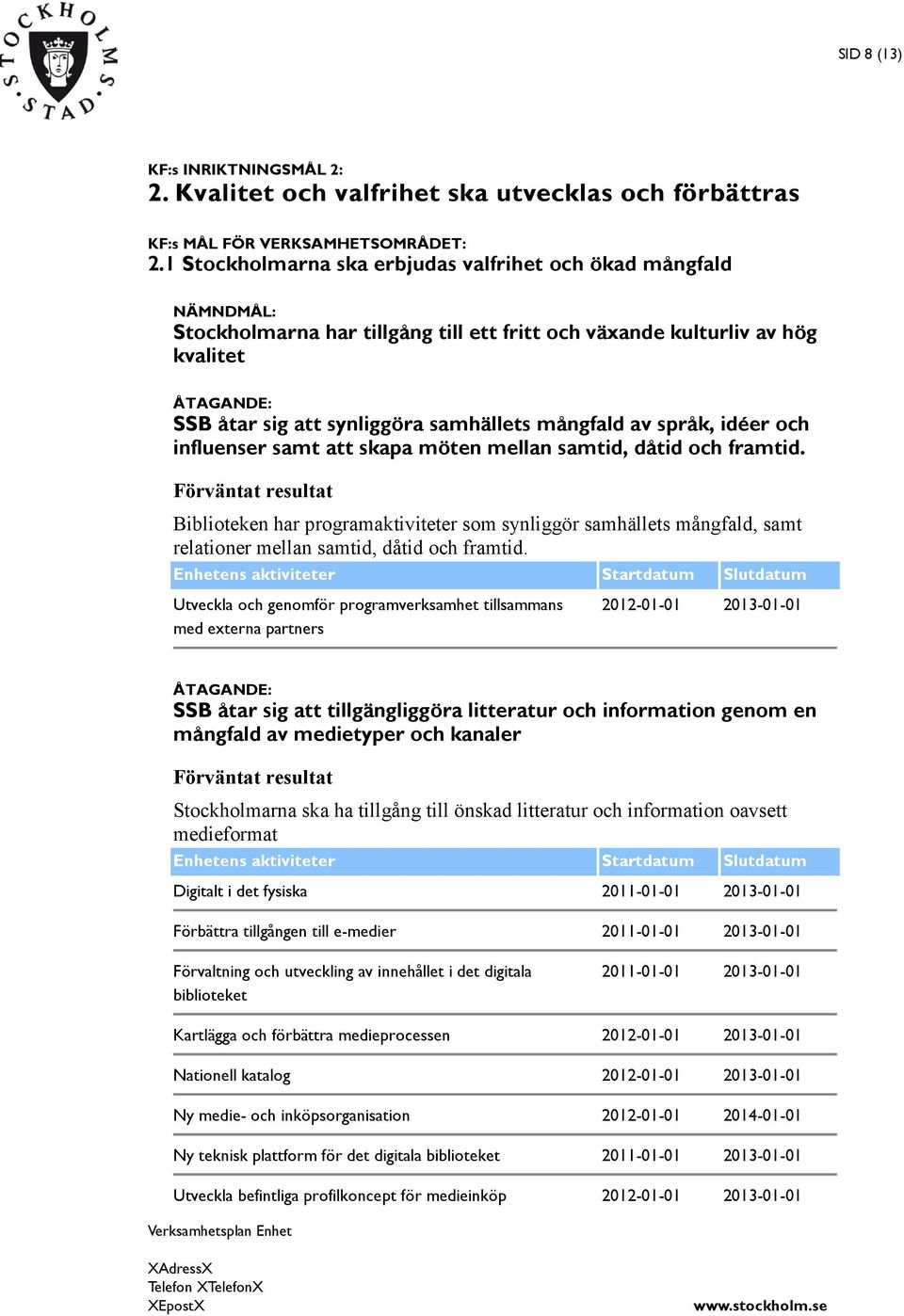 idéer och influenser samt att skapa möten mellan samtid, dåtid och framtid. Biblioteken har programaktiviteter som synliggör samhällets mångfald, samt relationer mellan samtid, dåtid och framtid.