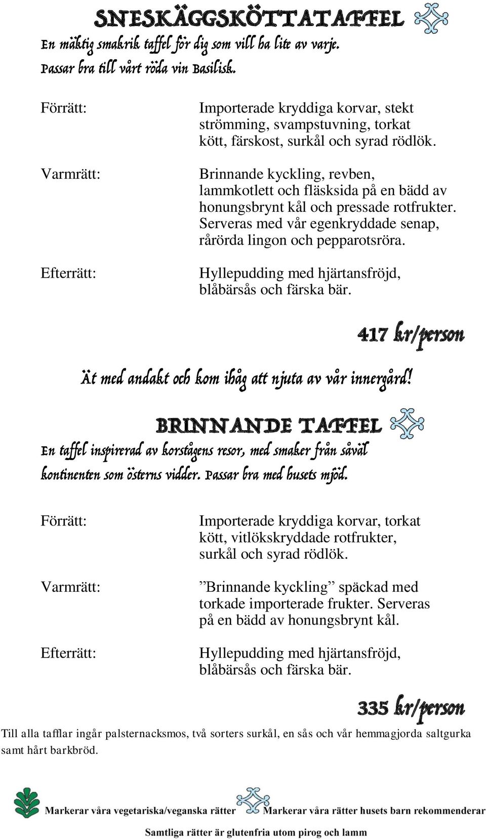Brinnande kyckling, revben, lammkotlett och fläsksida på en bädd av honungsbrynt kål och pressade rotfrukter. Serveras med vår egenkryddade senap, rårörda lingon och pepparotsröra.