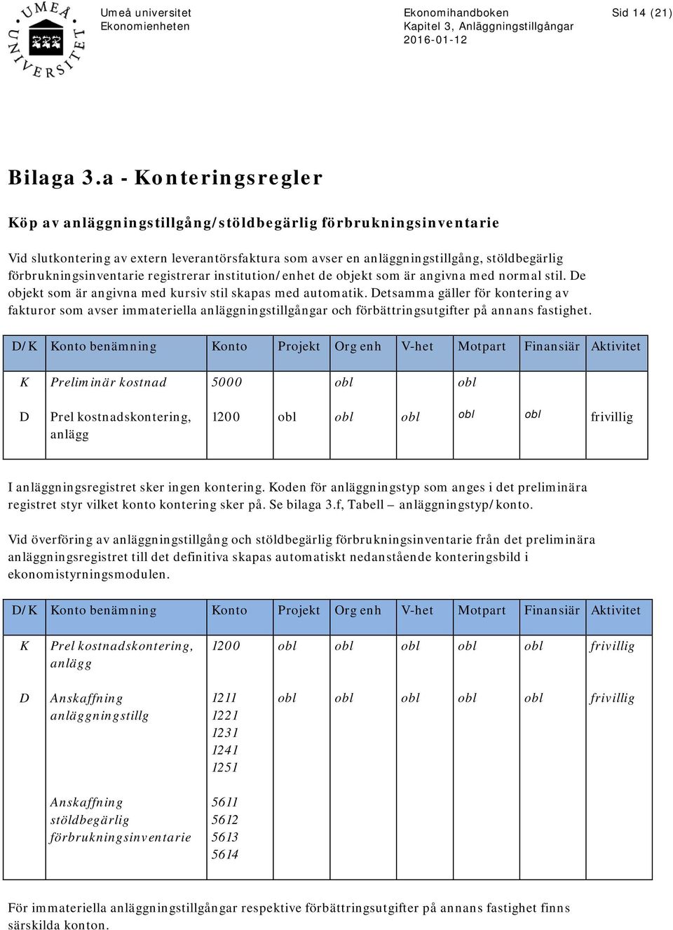 förbrukningsinventarie registrerar institution/enhet de objekt som är angivna med normal stil. e objekt som är angivna med kursiv stil skapas med automatik.