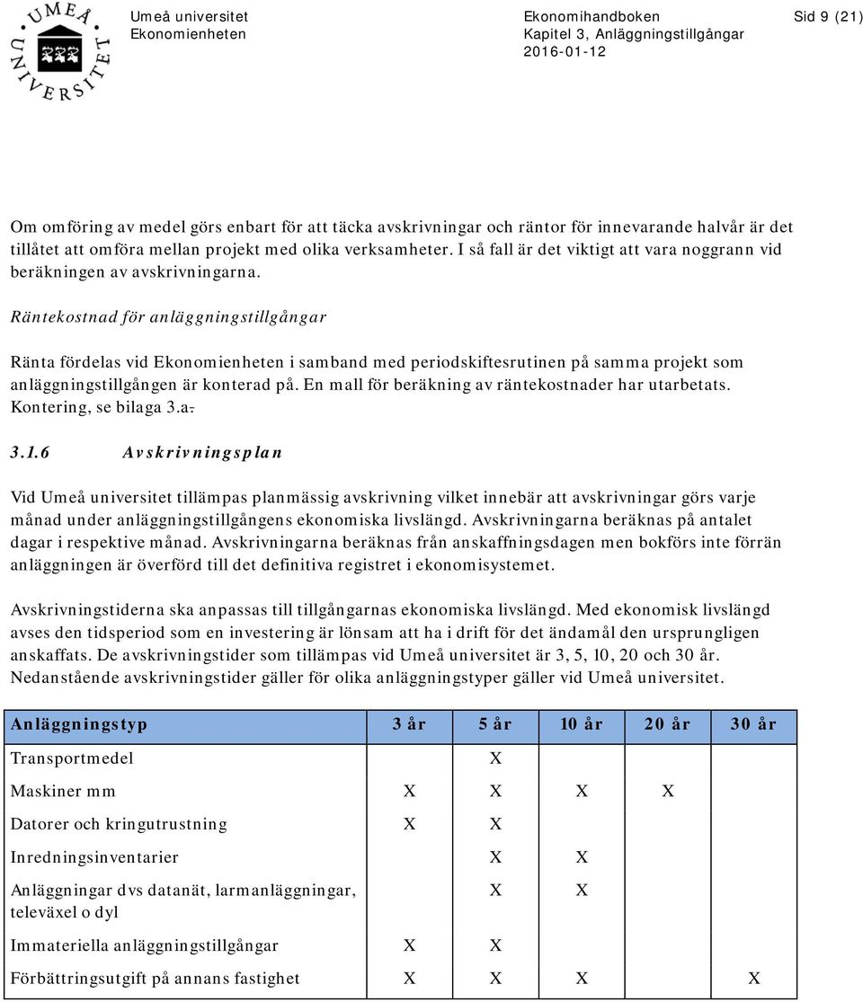 Räntekostnad för anläggningstillgångar Ränta fördelas vid i samband med periodskiftesrutinen på samma projekt som anläggningstillgången är konterad på.