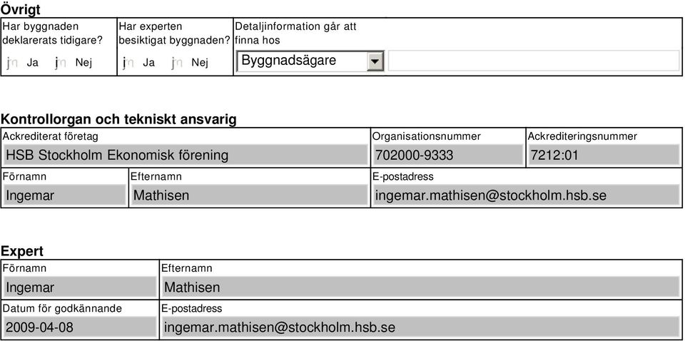 Organisationsnummer 702000-9333 Ackrediteringsnummer 7212:01 Förnamn Ingemar Efternamn Mathisen E-postadress ingemar.